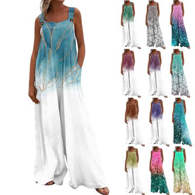 Damenmode, lässig, locker, mit Taschen, ärmellos, bedruckter Overall