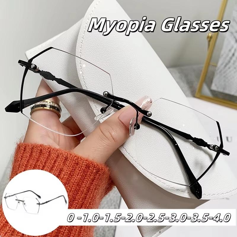Luxus-Diamantschliff Kurzsichtbrillen Unisex Damen Herren Fertige Optische Qualität Sehstärke Myopie Brillen Dioptrien 0 bis -4,0