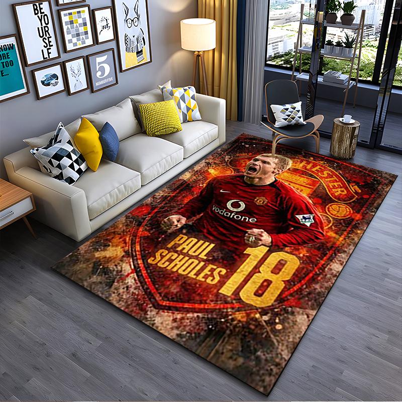 Sports Area Rug, Paul Scholes Manchester United 18 Vodafone Poster, Fan Cave Decor, Non-Slip Mat