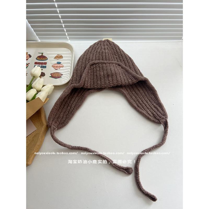 Knitted Hat Children's Winter Face Small Lace-up Headgear Wool Flying Hat Versatile Ear Protectors