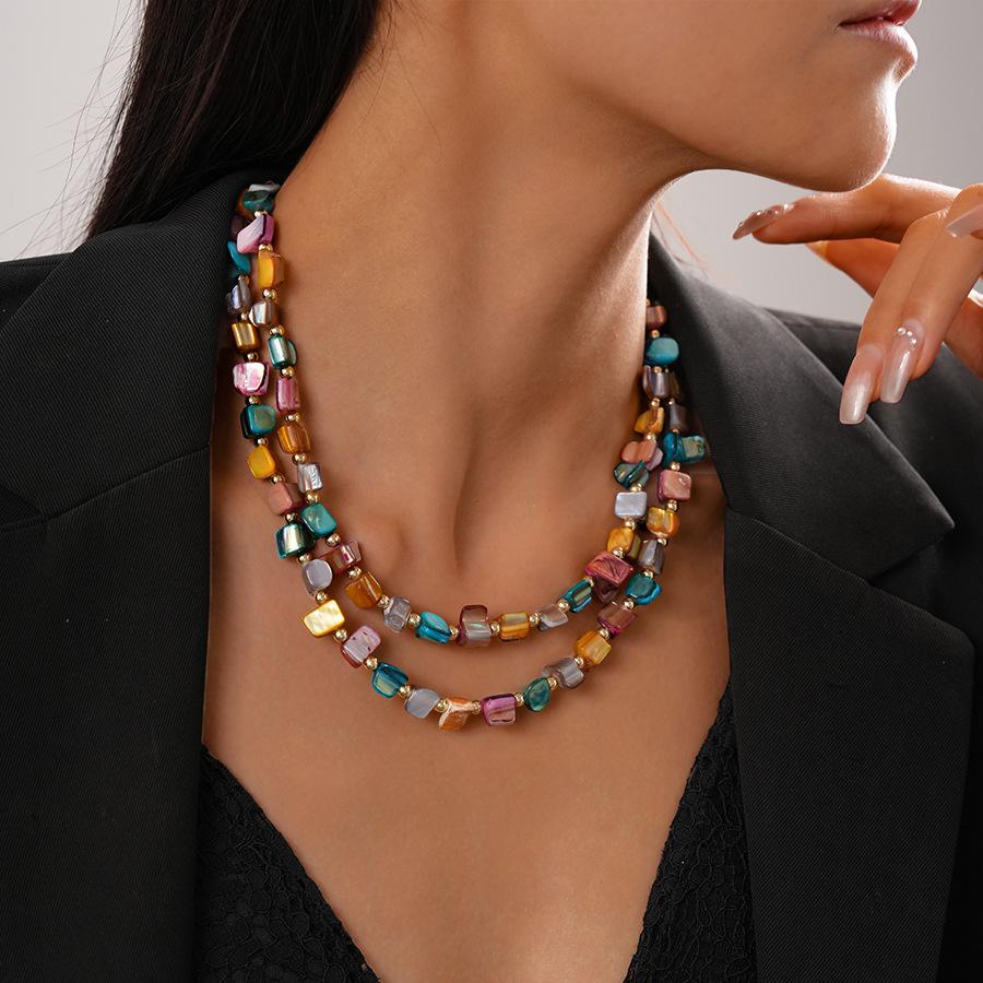 Color Beaded Necklace Sweet Vacation Style Versatile Sweater Chain Fashion Temperament Item Decoration Niche