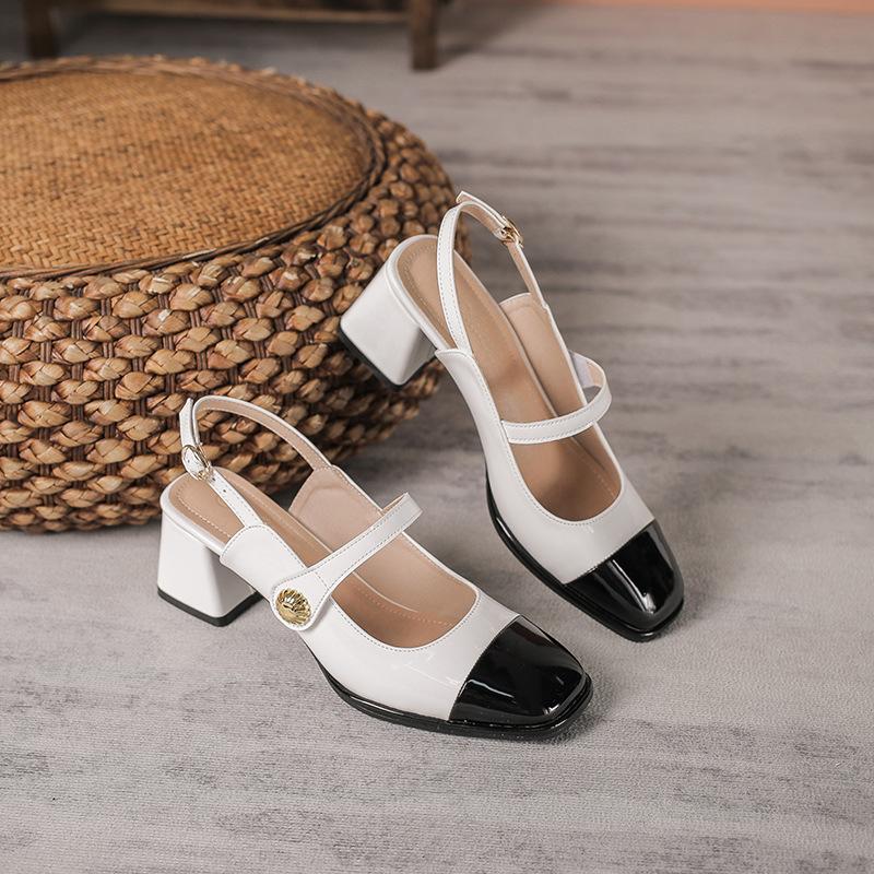 Splicing women's shoes bag head with Mary Jane thick heel empty single shoes women's sandals