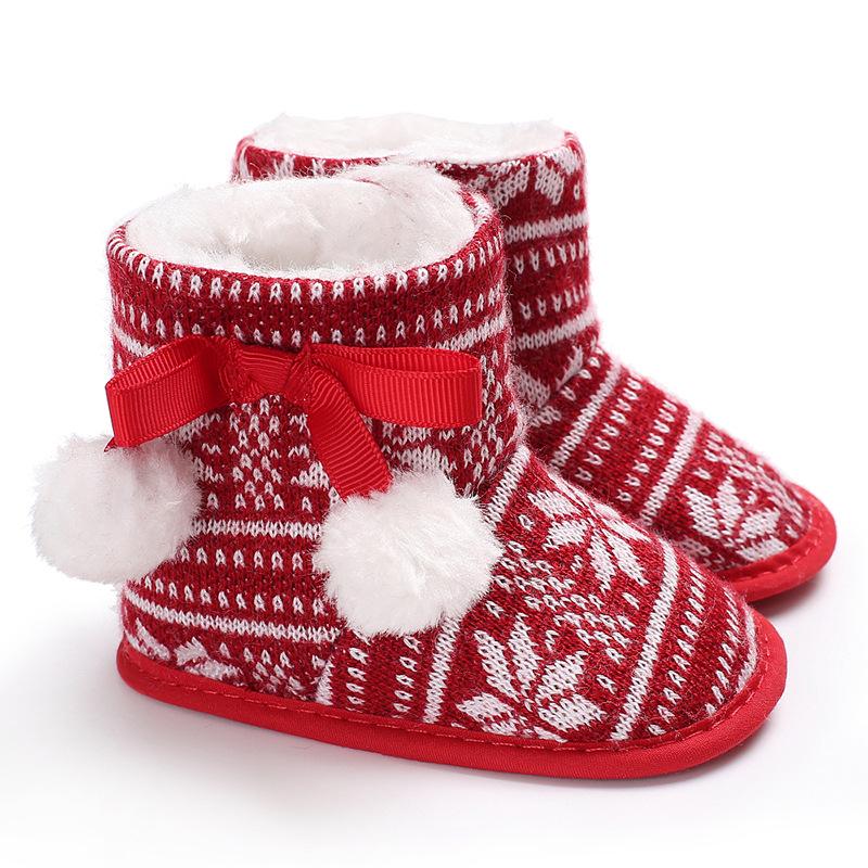 Christmas Newborn Baby Shoes Boys Girls Toddler First Walkers Soft Bottom Infant Flats Warm Snow Boots 0-18Months