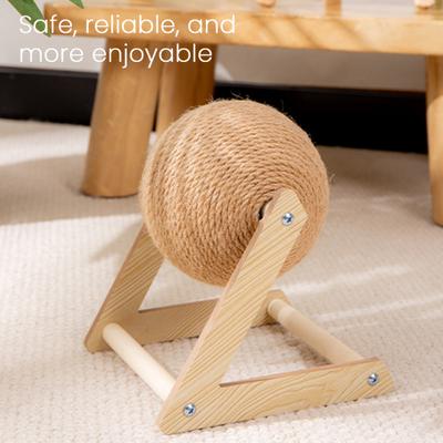 Kocia Kula do Drapania Interaktywna Kula do Drapania dla Kota z Sizalowej Liny z Drewnianą Podstawką Kręcąca się Kula Zabawka do Ćwiczeń dla Kociąt dla Kotów Domowych