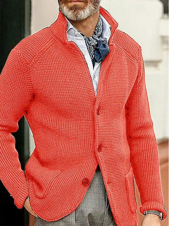 Men's Casual Long Sleeve Solid Color Knit Jacket
