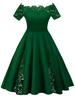 Elegant Plus Size Lace Dress With Off Panel Shoulder Design And High Waist Silhouette For Sophisticated Occasions