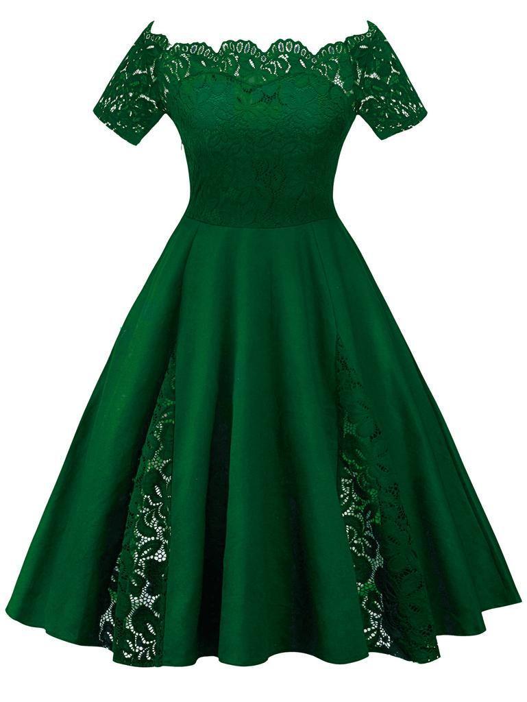 Elegant Plus Size Lace Dress With Off Panel Shoulder Design And High Waist Silhouette For Sophisticated Occasions