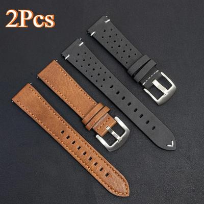 2Pcs 20mm Leather Breathe Strap for Samsung Galaxy Watch 7 6 5 4 40/44mm 6Classic 5Pro 22mm Band for Huawei GT5 3 4Pro Watchband
