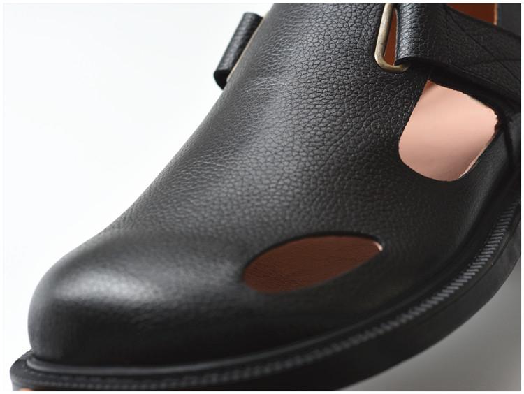 Fashion Summer Men's Shoes Flat Full Real Leather Sandal Cowhide Black Casual Old-fashioned Retro Outdoor Men's Sandals Old Man