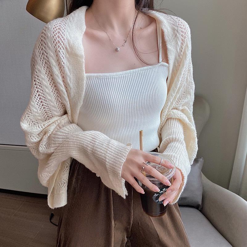 Korean-Style Pearl Sleeve Knit Shawl: Women's Early Autumn Office Cardigan & Two-Way Scarf