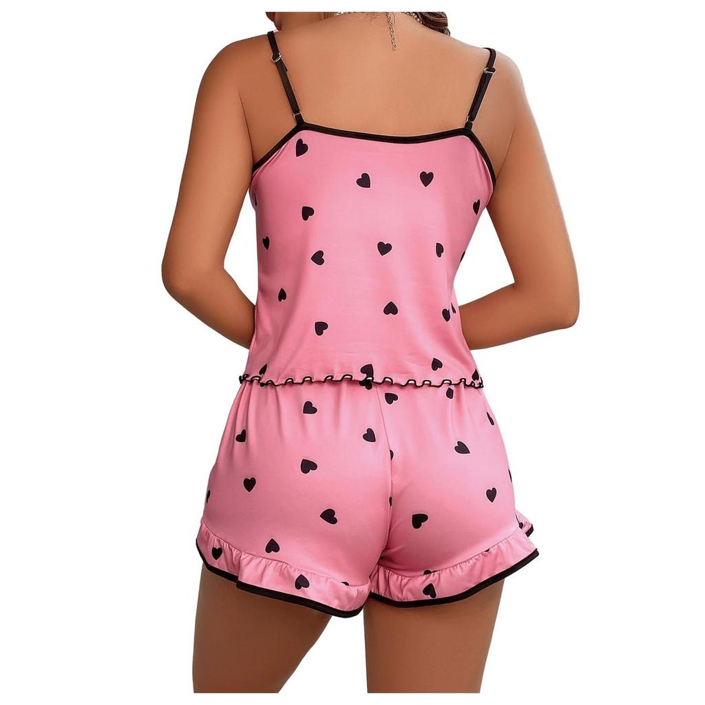 Printed Pyjama Sets For Women Soft Two Piece Loungewear Sets Sleeveless Tops Shorts Matching Pyjamas Nightwear