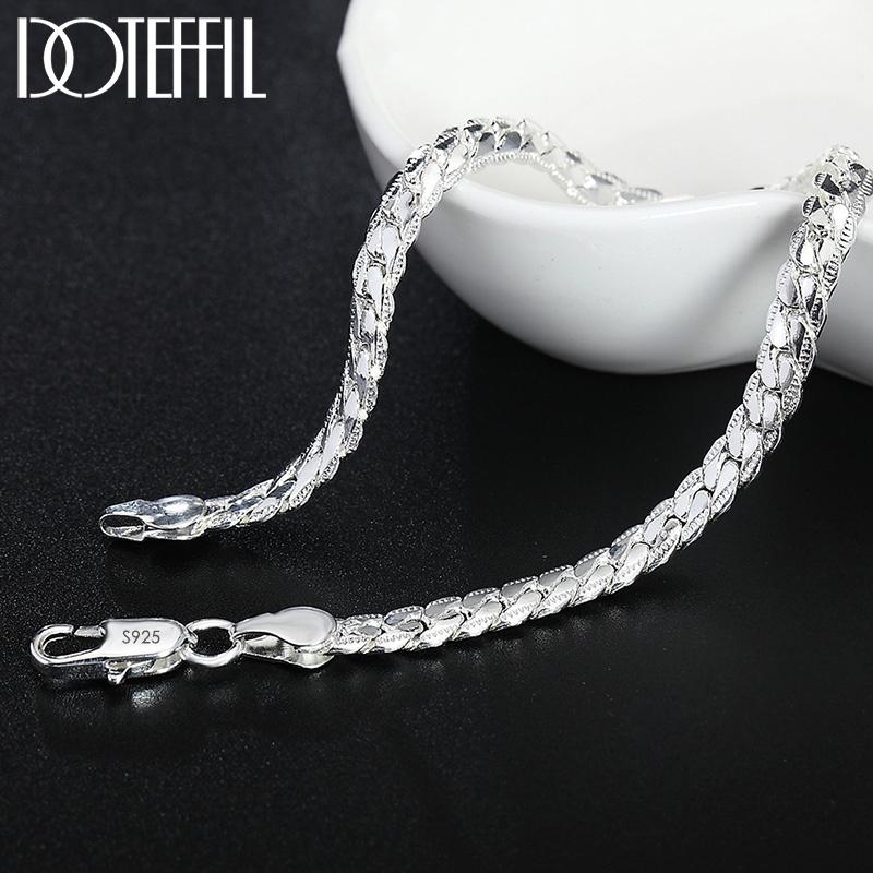 DOTEFFIL 925 Silver 8/16/18/20/22/24 Inch 6mm Side Chain Necklace Bracelet For Woman Men Fashion Charm Wedding Jewelry
