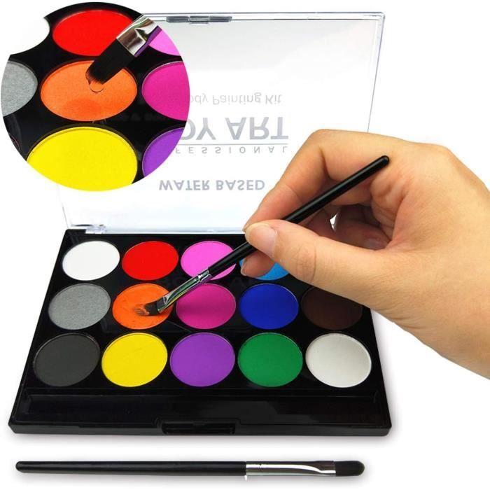 Body Paint Kit - Non-toxic - 15 Colors - Washable - With Brush - Halloween