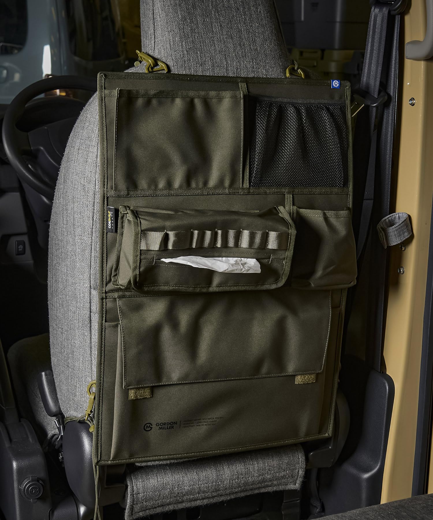 

GORDON MILLER Car Cordura Seatback Pocket, Olive Drab, 1646558