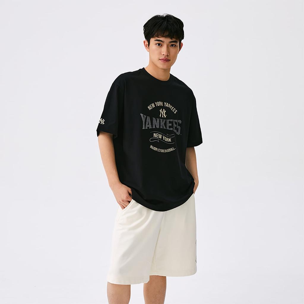 MLB Preppy Style Collection New York Yankees SS25 T Shirt Unisex Black 3ATSV0653-50BKS