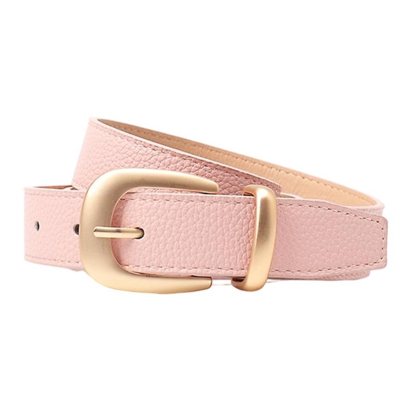 Women Stylish Faux Leather Skinny Belt Adjustable Gold Buckles For Jeans Dresses Pants Casual Outfit