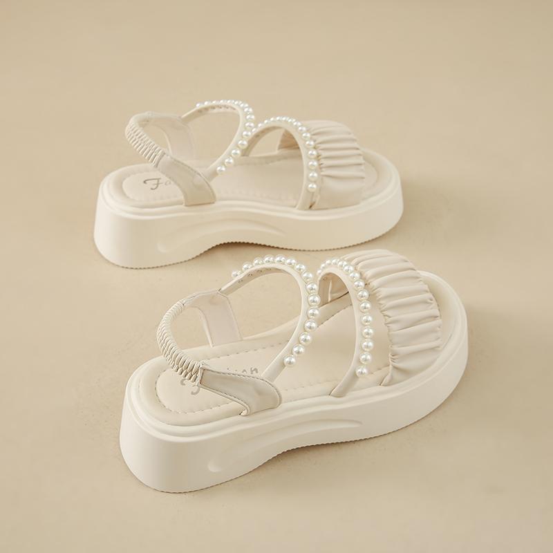 Sandali Beige con Tacco Scarpe Estive Primavera 2025 Zoccoli Zeppa Muffin Scarpa Nero Medio Spesso Comfort Ragazze Nuovi Piattaforma Spiaggia Moda