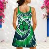Women Plus Size V Neck Double Straps Sleeveless Color Block Printed Curved Hem Mini Dress