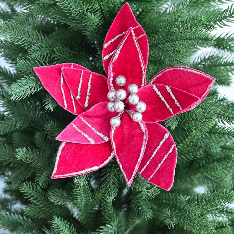 New simulated Christmas flower Christmas tree cuttings flannel big flower Christmas supplies DIY accessories Christmas tree dress up