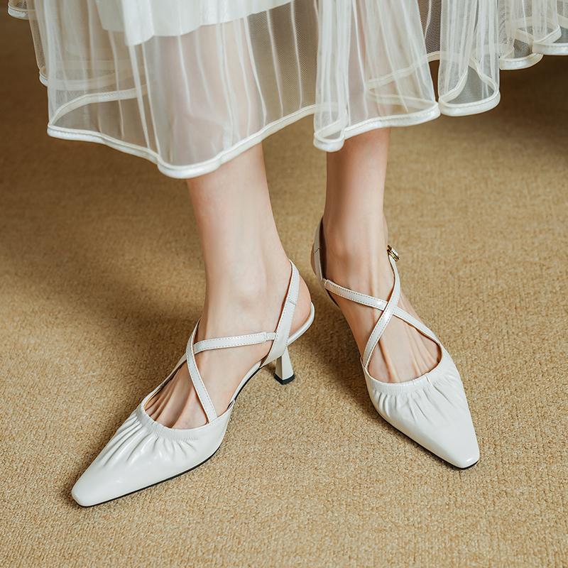 Fashion 2025 Summer Women Shoes Peep Toe Women Sandals Split Leather Pumps Slingback Elegant Gladiator High Heels Party Shoes