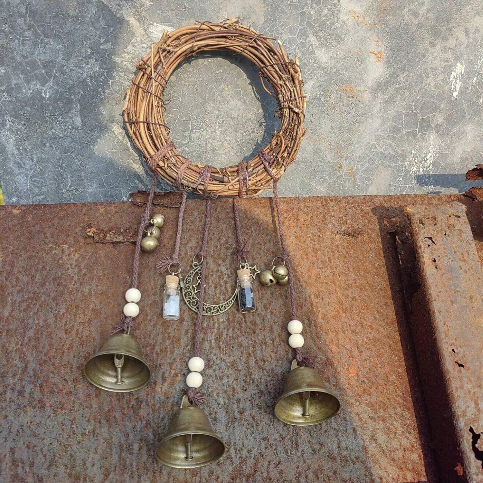 Witch bell hanging ornaments Handmade Witch Bell Weaving Wind Chime Door Hanging Witch Rattan Wreath Hemp Rope Witch Home Decor China Mainland