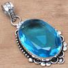 Pendant Swiss Blue Quartz Gemstone Handicraft Valentine'Day Silver Jewelry 2"