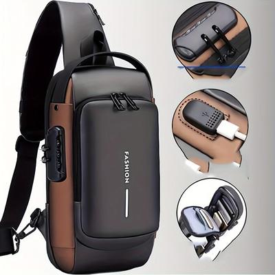 Men'S Anti-Theft Password Lock Chest Bag - Adjustable Shoulder Strap, Crossbody And Single Shoulder Bag, Casual Street Style
