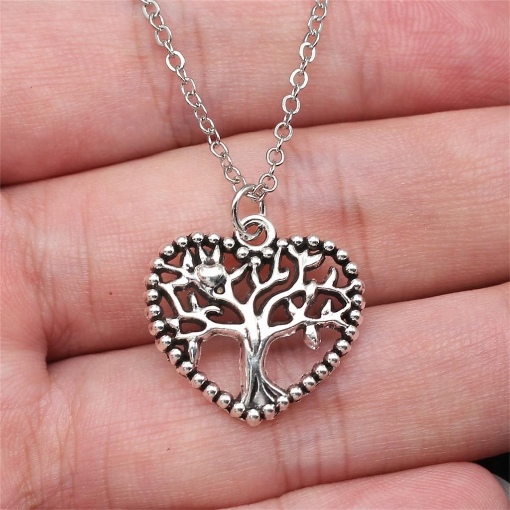 Tree of Life Plant Growth Pendant Antique Silver Metal Girls Choker Necklace Trendy Boho Gift