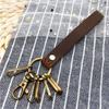 1 Pcs High Grade Man Women Leather Bronze Buckle Keyring Keychain Cowhide Vintage Creative Gift Phone Rope Lanyard