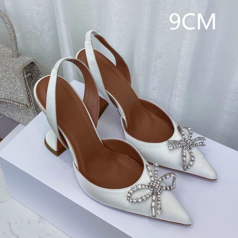 Fashion Pointed Middle And Back Empty Silk Sandals Women'S Net Red With Crystal Bow Stiletto Heels
