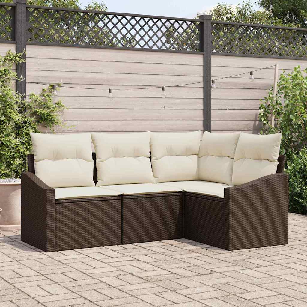 4 Piece Brown Poly Rattan Sofa Set with Cushions