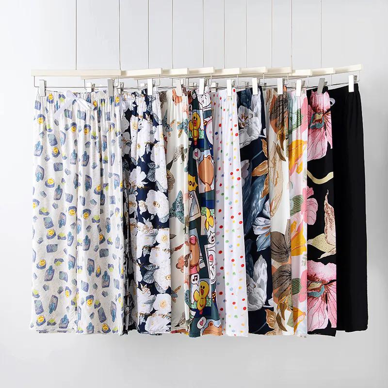 WTEMPO Loose Casual Floral Printed Thin Cropped Pants Large Size Elastic High Waist Wide Leg Culottes for Women In Spring Summer Autumn