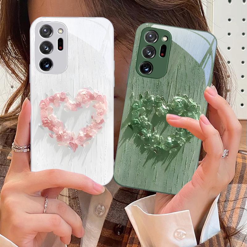 Herzförmige Blume Für Samsung Galaxy Note 8 9 10 PRO 20 Ultra A01 02 03 Core 04E 4G 12 13 5G Hartglas Handyhülle