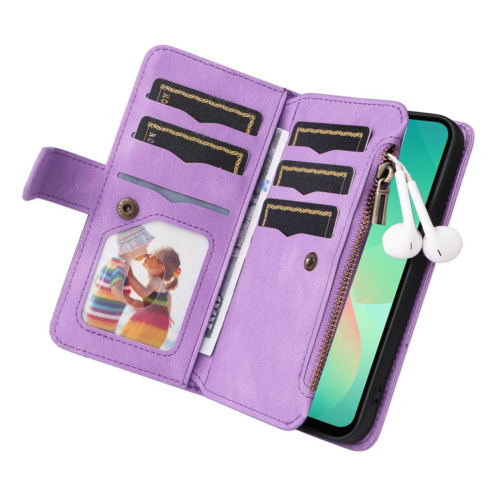 For Samsung Galaxy A17 5G/A17 4G/A26 5G/A16 5G/A16 4G Leather Case with Strap Zipper 9 Card Slot Phone Cover Stand