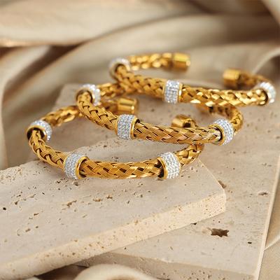 Geflochtenes 316L Edelstahlarmband für Damen Vergoldet High-End Anlaufgeschützt Damen Armbänder Manschette Armreif Frau Schmuck