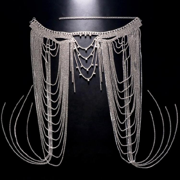 Sturdy Rhinestones Body Chain With Adjustable Closure Layered Fringe Body Jewelry For Dance Event And Red Carpets
