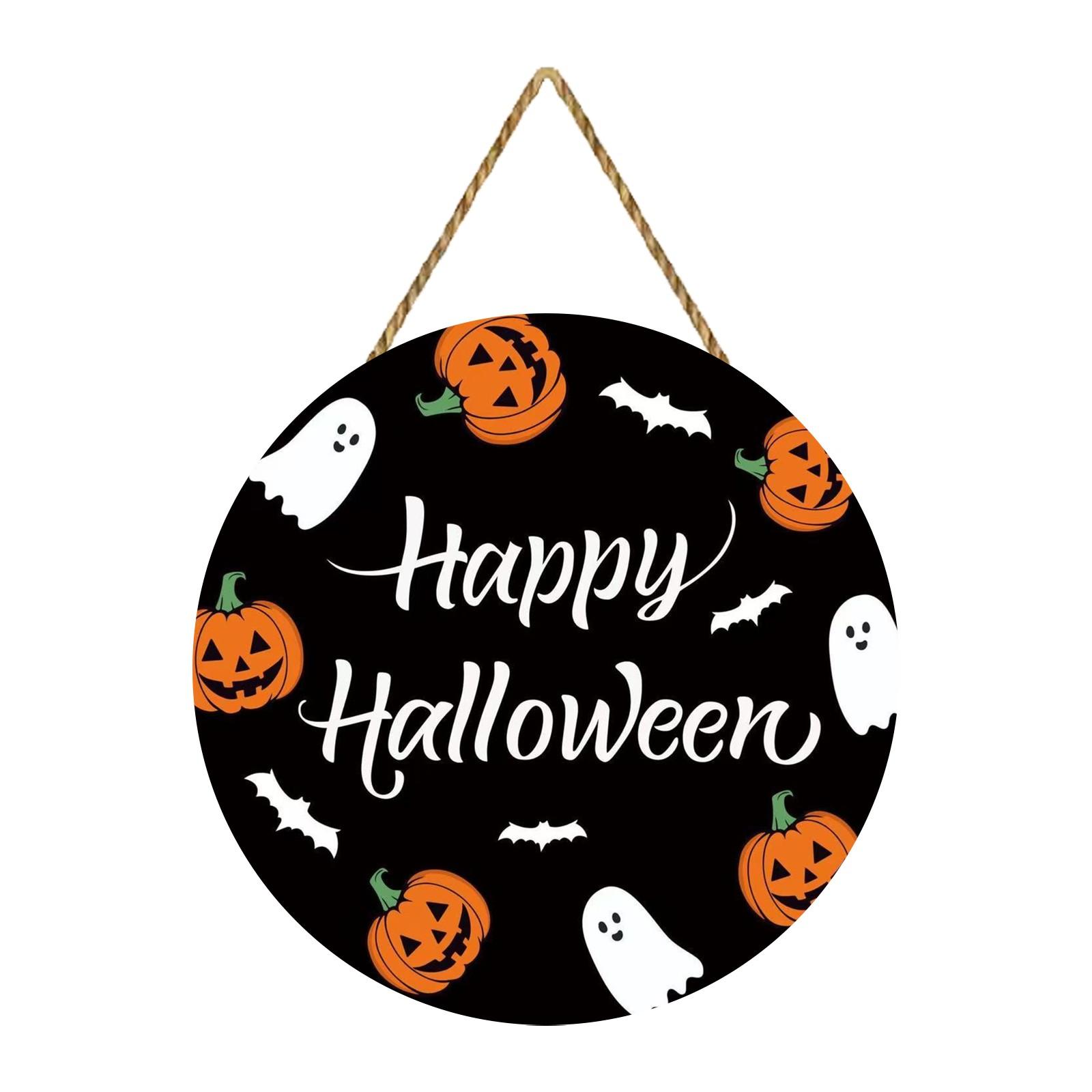 

Halloween Door Decoration Halloween Wreath Cute Pumpkin Hanging Welcome Sign Wooden Home Decoration One Size
