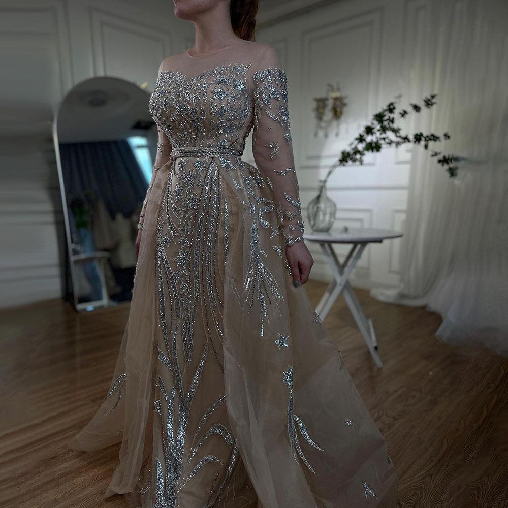 Nude high-end elegant fishtail long dress luxury bead host banquet performance evening dress LA11911