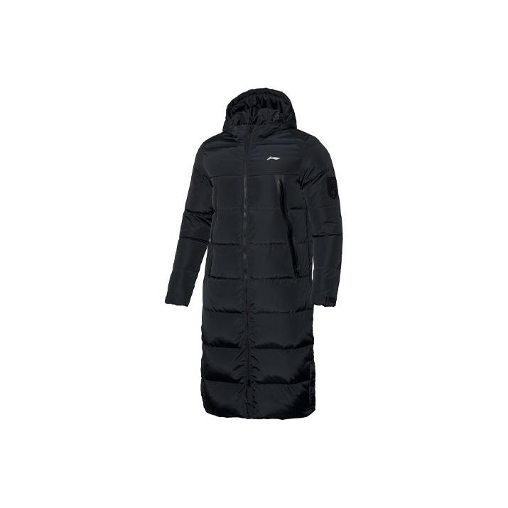 Li Ning Badminton Series Warm Long Hooded Down Jacket Men Outerwear Black AYMP125-1