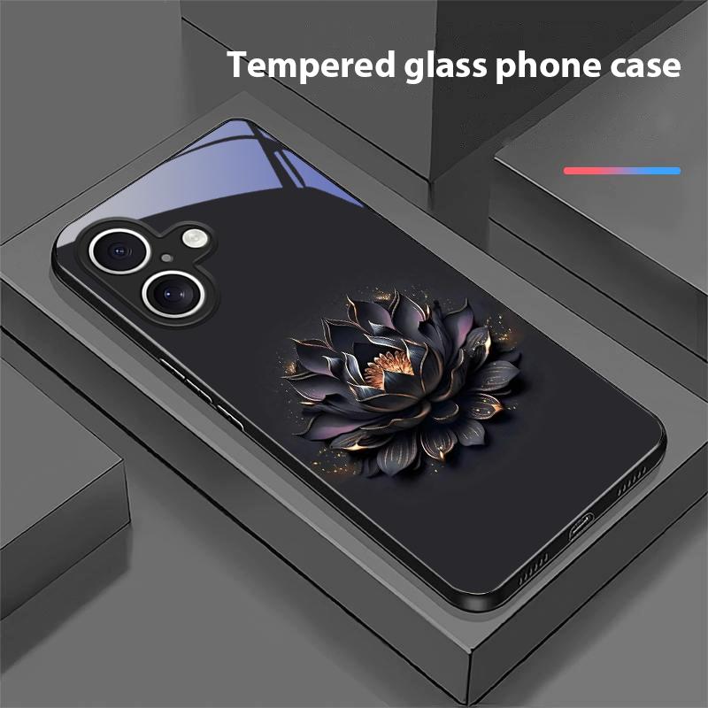 Luminous Black Lotus For Apple IPhone 16E 16 E 11 13 15 P Ro 14 Pro Max 12 Mini 7 8 Plus XR XS Black Tempered Glass Phone Case