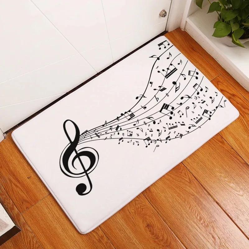 Musical Piano Note Print Mat Hallway Doormats Non Slip Kitchen Bath Floor Rug Entrance Washable Carpet Home Bedroom Decoration