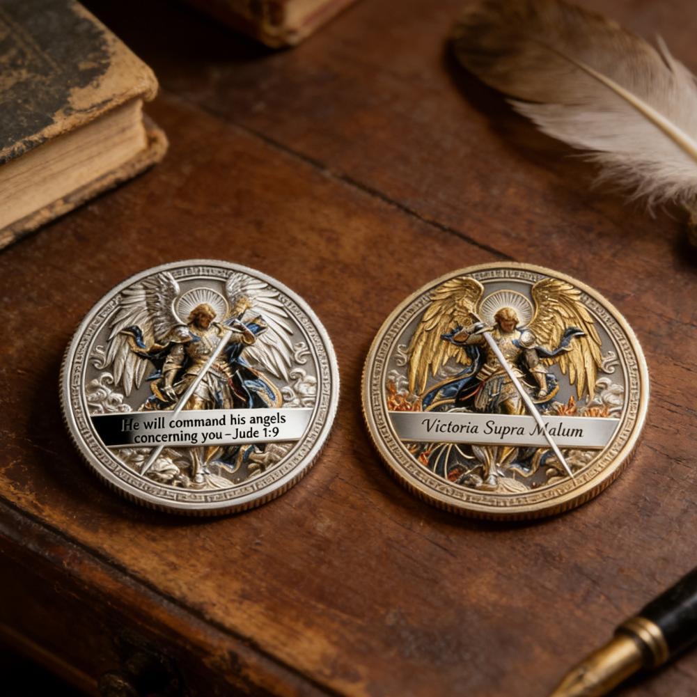 Archangel Michael Coin Decorative Archangel Coin 1/2/3pcs Double-sided Archangel Collectible Coins Metal Carving St Michael