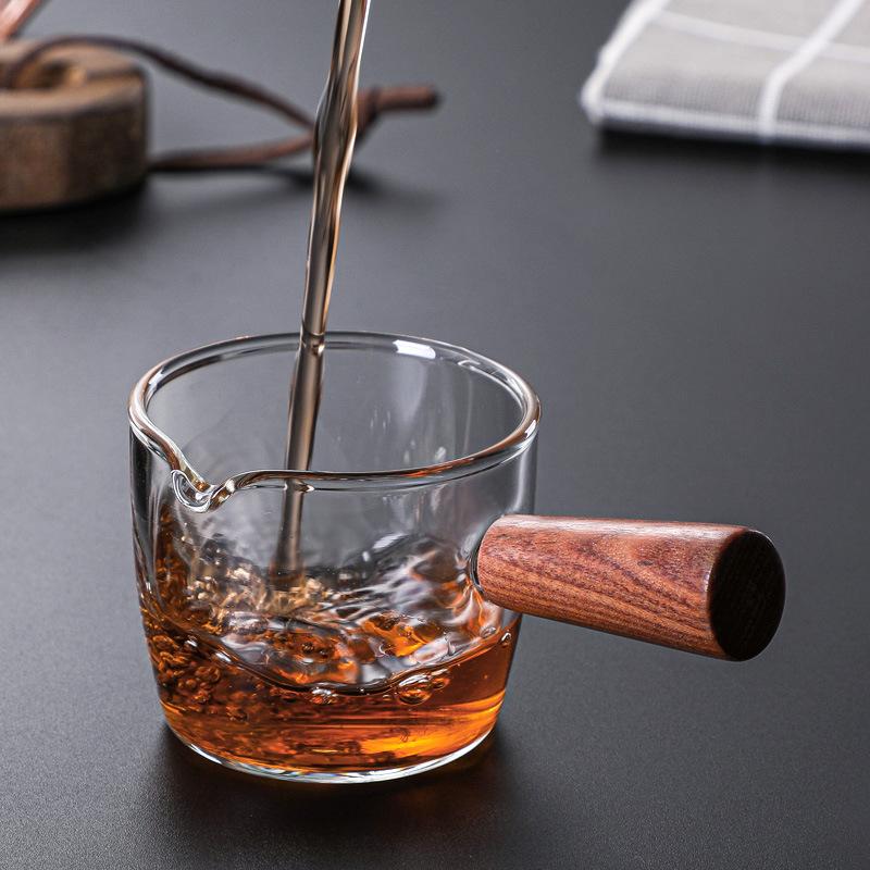 50/100ml Wooden Handle with Scale Glass Coffee Measuring Cup Espresso Milk Latte Transparent Single Mouth Kitchen Coffee Mug