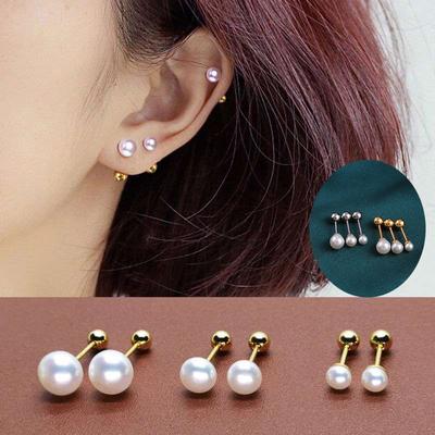 2ks perlové náušnice z nerezové oceli pro ženy/muže 3 mm 4 mm 5 mm Tragus piercing do chrupavky