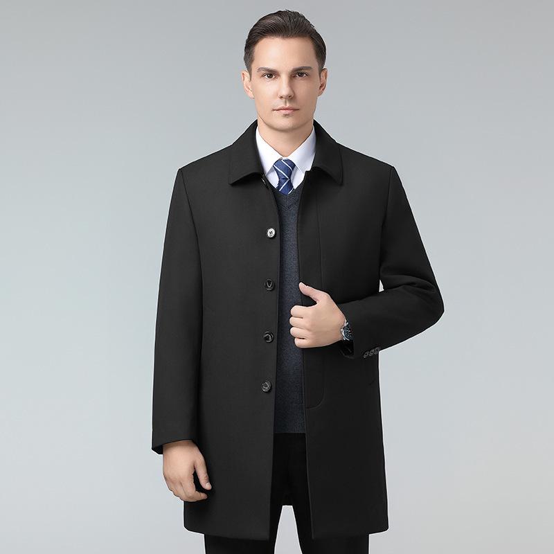 Winter Mid-length Business Coat for Middle-aged Men with Warm Mink Velvet Lining
