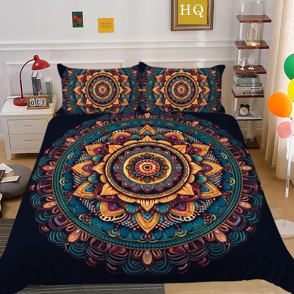 Seturi de lenjerie de pat de lux Textile de casă pentru fete Cuverturi de pilote Lenjerie de pat cu dimensiuni duble Mandala Decorare dormitor de rang înalt