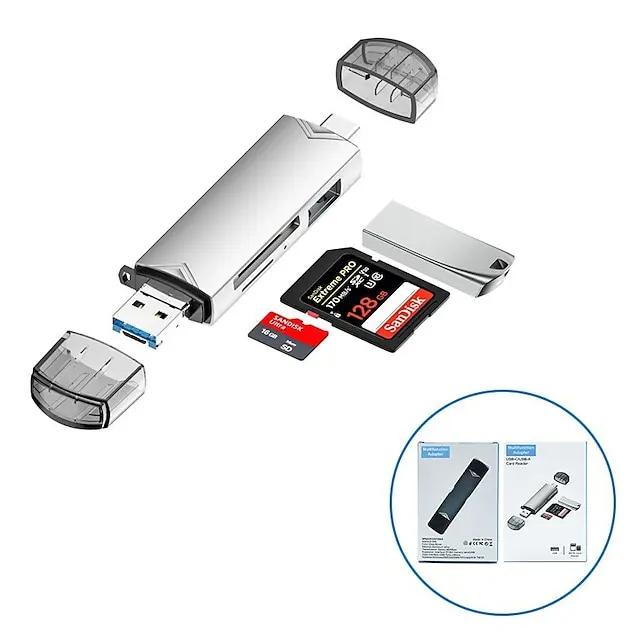 

6 In 1 USB Card Reader Mobile Phone Computer Universal USB/Micro/USB-C Quickly Loaded 2TB Memory Card Plug And Play Support OTG серебряный
