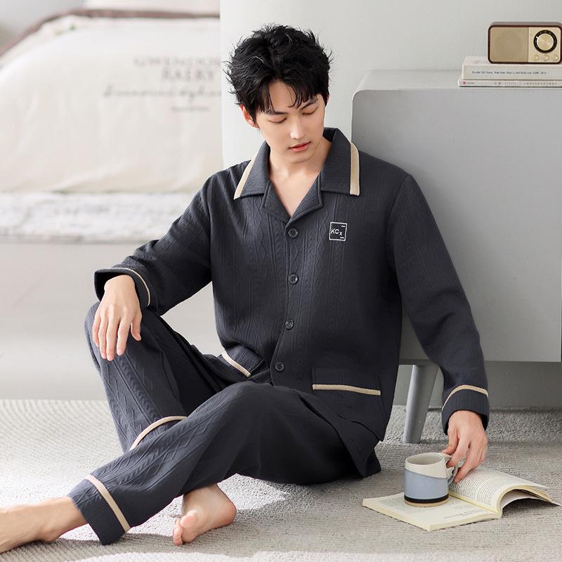 Pajamas Men'S Spring And Autumn Thickened Cotton Long Sleeve Homewear Autumn And Winter Thin Winter Cotton Padded Air Cotton Interlayer