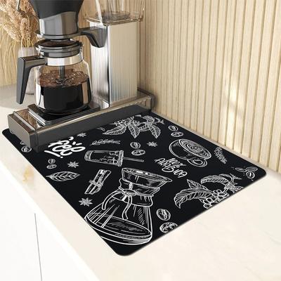 Line Print Coffee Machine Drain Mat Kitchen Bowls Plate Non-slip Pads Tabletop  Decoration Insulation Mats Multiple Sizes