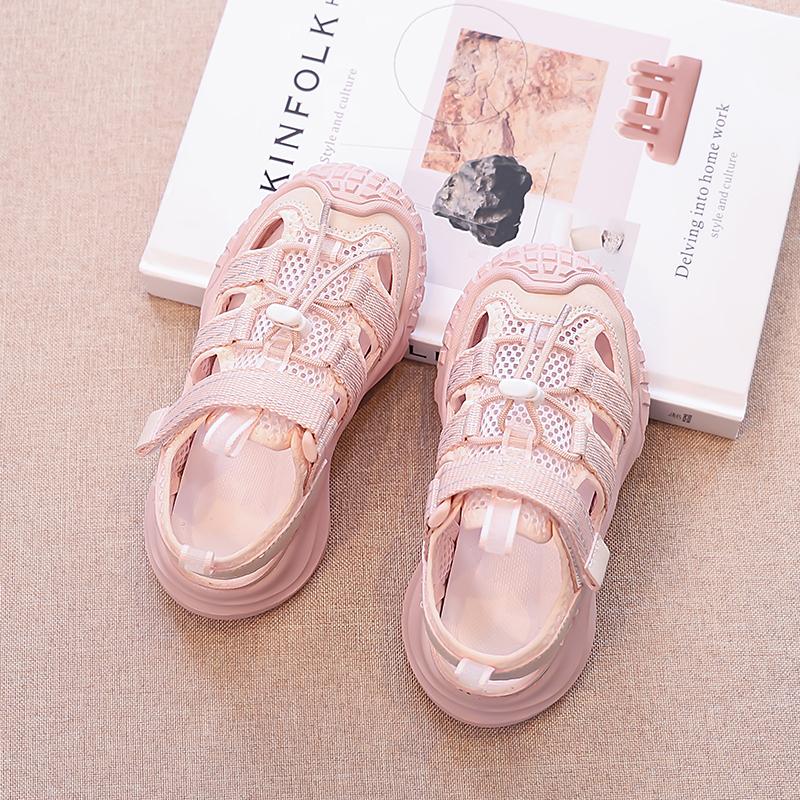 Children Sandals Mesh Breathable Girls Beach Shoes Casual Toes Capped 2025 Summer New Kids Sports Sandals Non-slip Hollowed-out